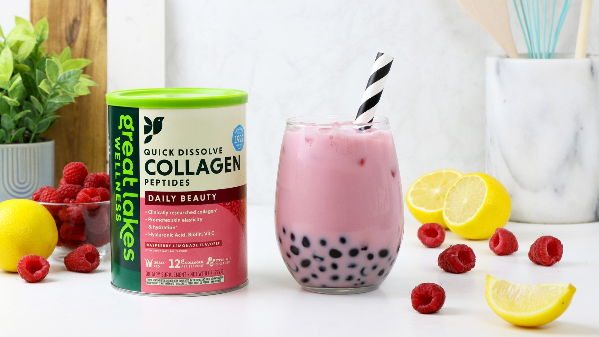 Sugar Free Raspberry Lemonade Boba Milk Tea | Great Lakes Wellness