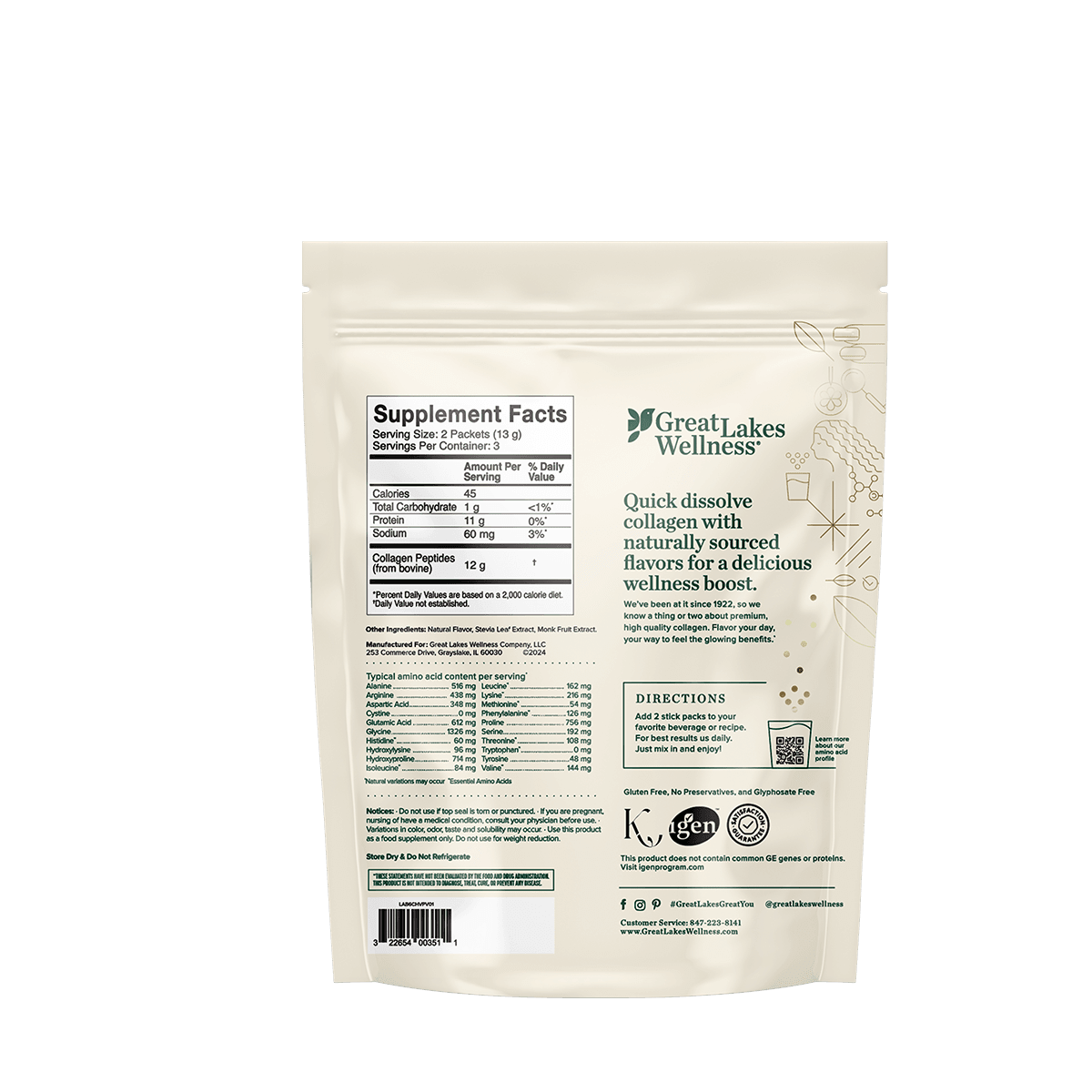 6ct flavored collagen peptide variety pack with chai, chocolate, and vanilla flavors, 6g collagen per serving.