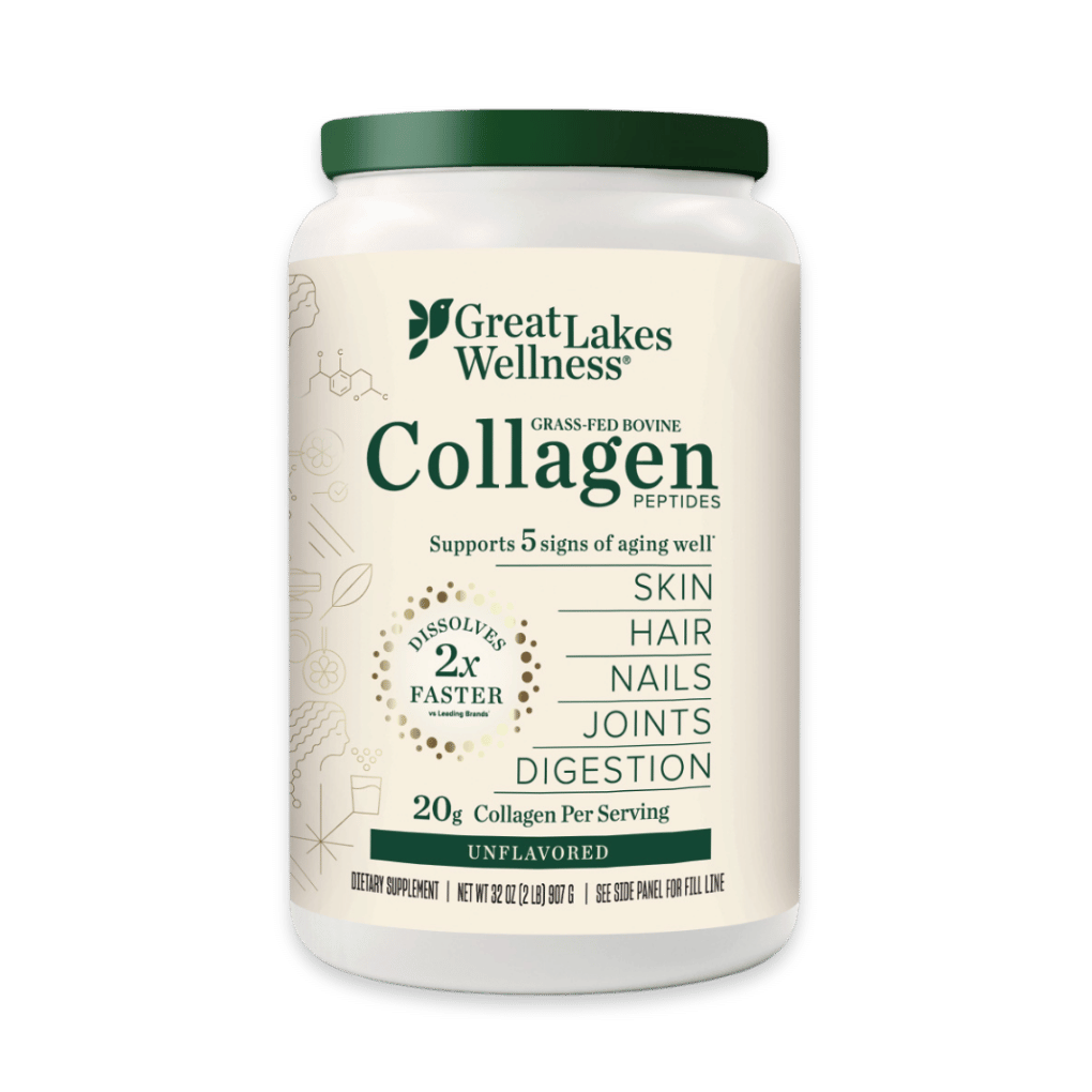 32oz grass-fed collagen peptides container for skin, hair, nails, joints, and digestion support.
