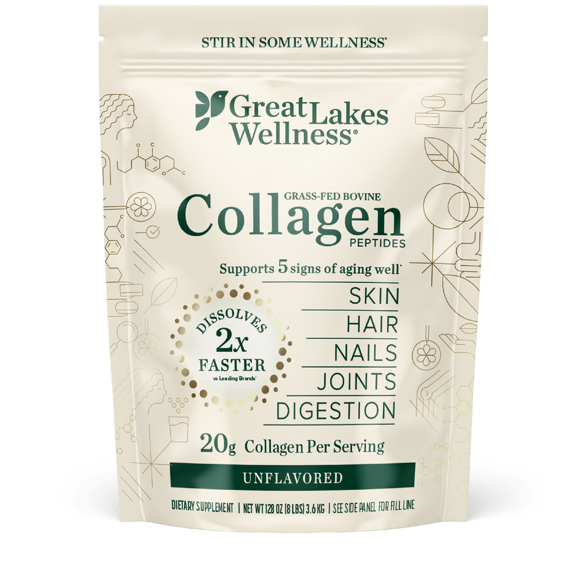 8lb Collagen Peptides grass-fed bovine collagen powder for skin hair nails joints digestion support unflavored dietary supplement