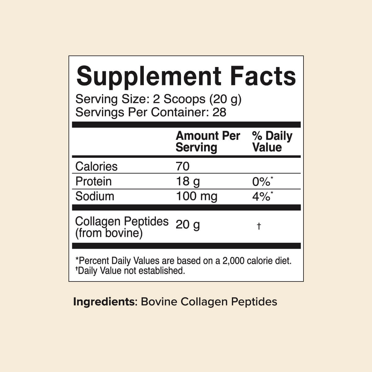 20oz Collagen Peptides supplement with 20g bovine collagen per serving supporting skin, hair, nails, joints, and digestion