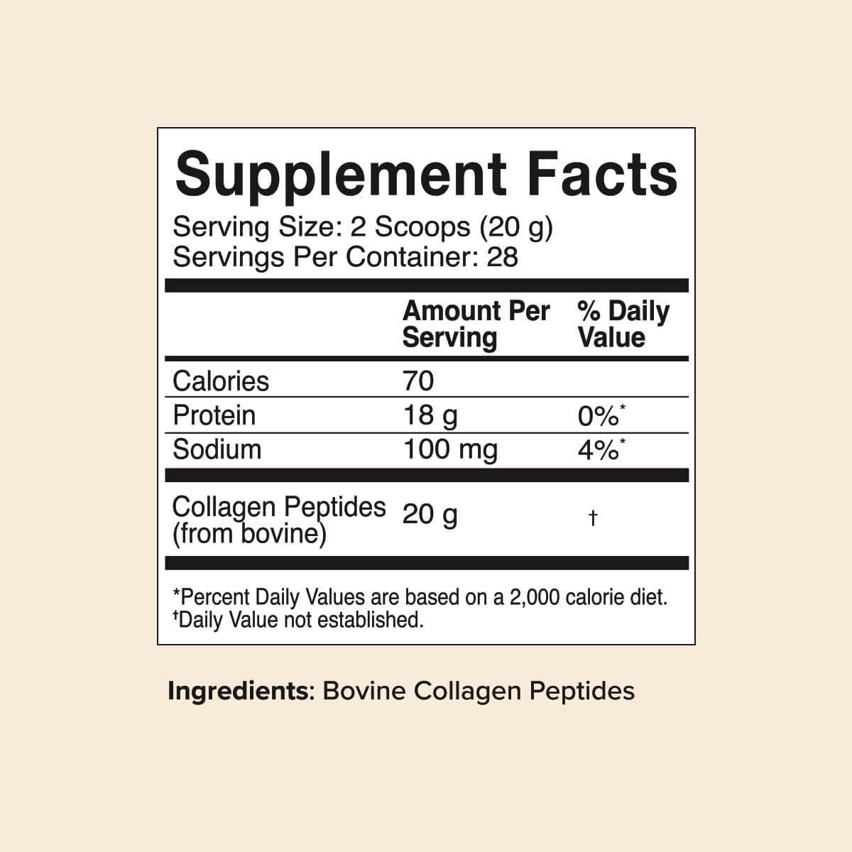 20oz Collagen Peptides supplement with 20g bovine collagen per serving supporting skin, hair, nails, joints, and digestion