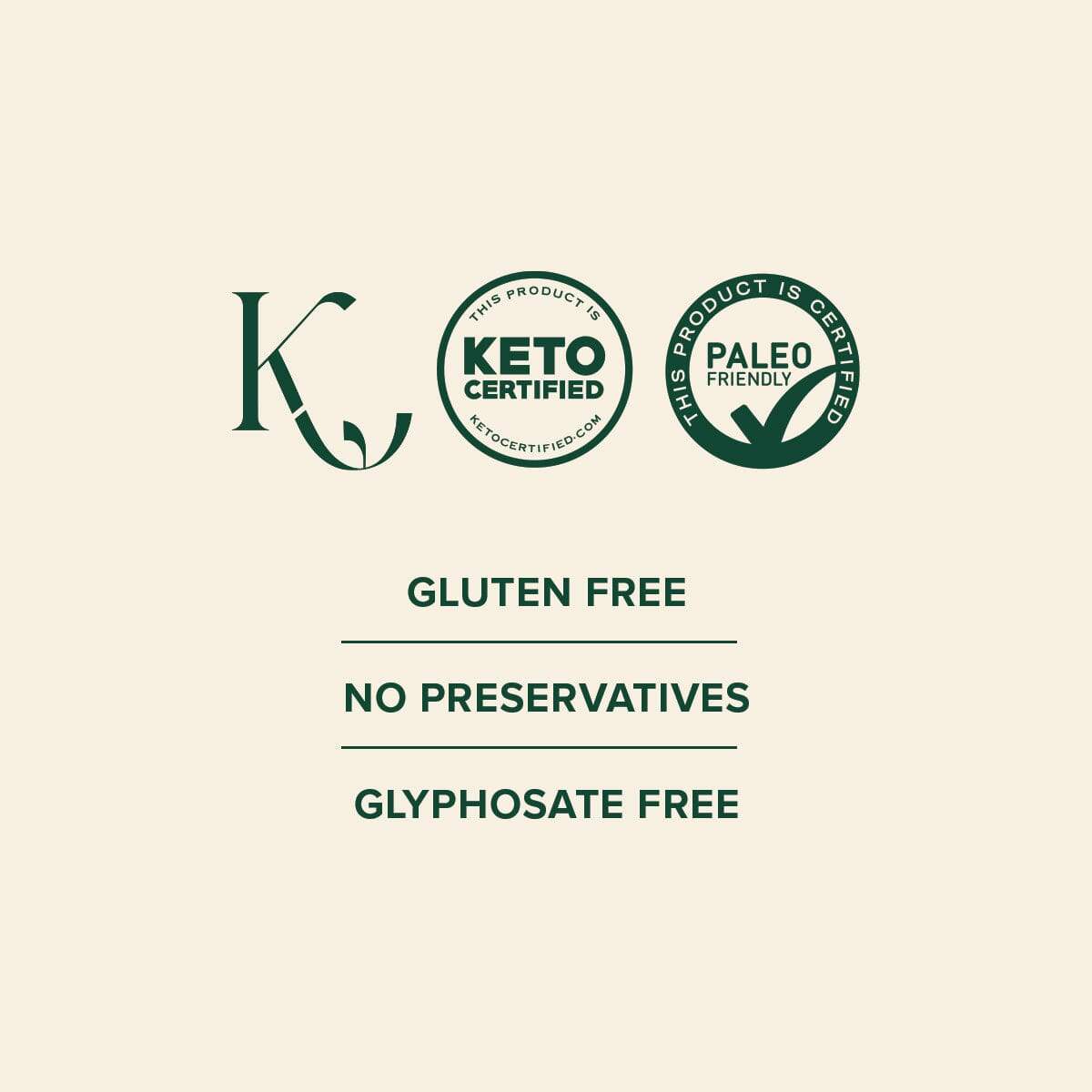 Keto and paleo certified beef gelatin, gluten free, no preservatives, glyphosate free.