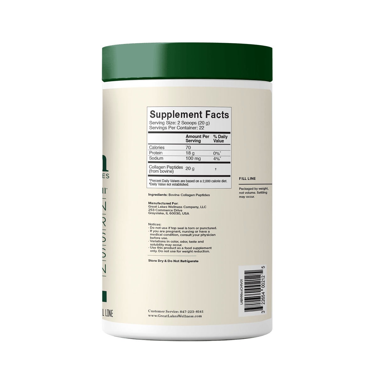 16oz Collagen Peptides 2-pack with supplement facts label.
