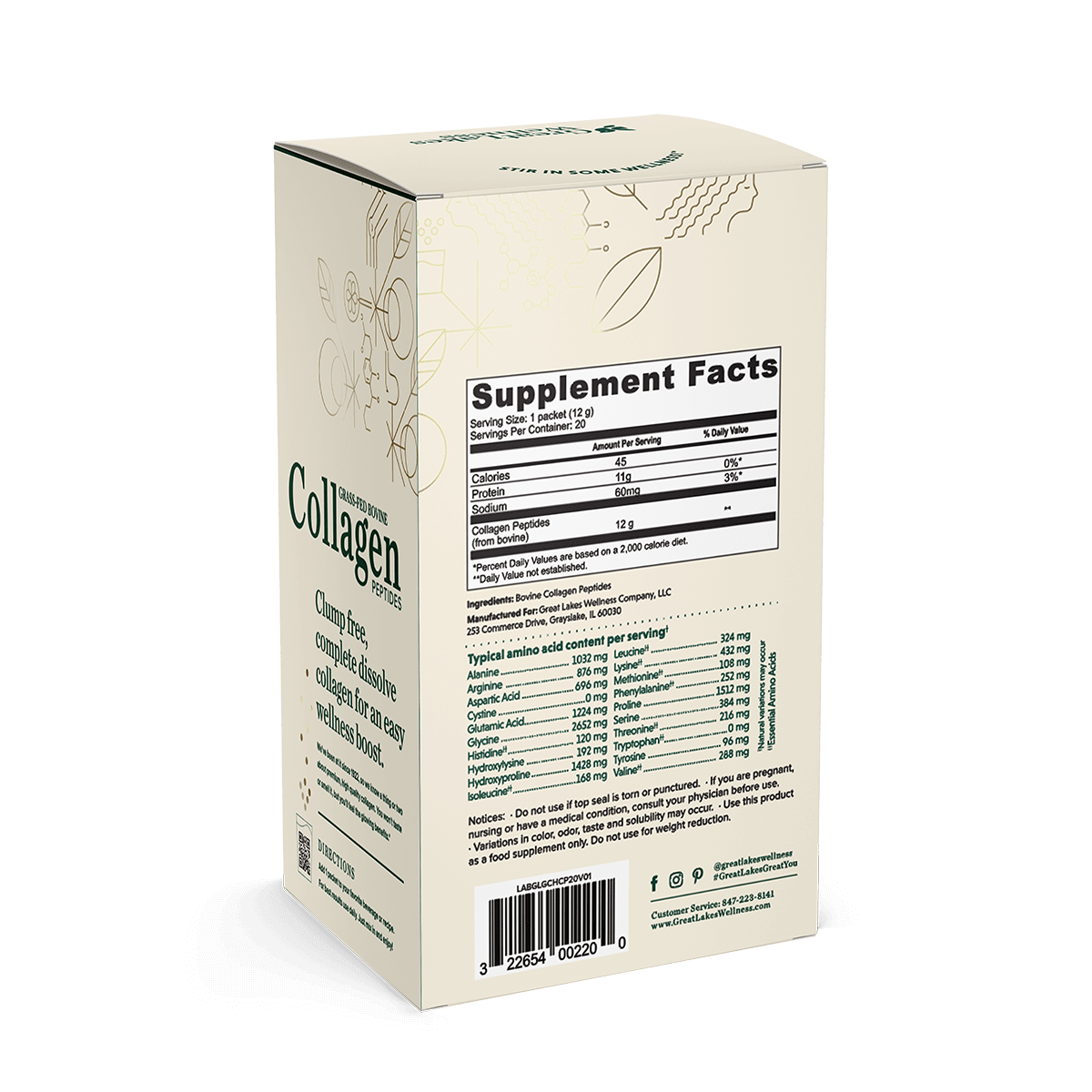 Collagen Convenience Bundle box with supplement facts and collagen peptides details from Great Lakes Wellness