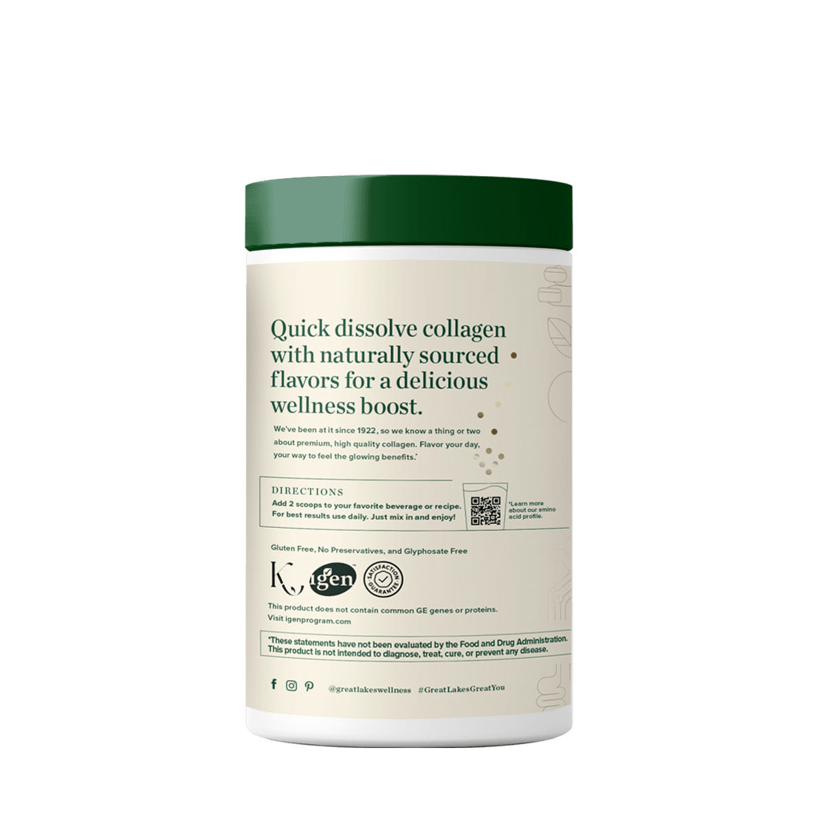 Chocolate collagen peptides container with 12g grass-fed peptides per serving, supporting skin, hair, nails, joints, and digestion.