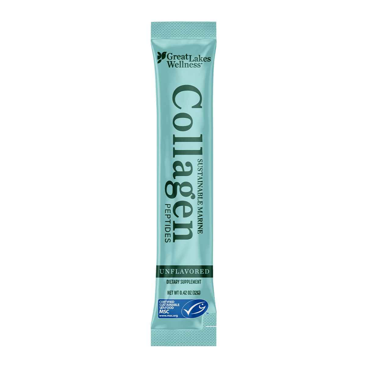 20ct Daily Marine Collagen Peptides Stick Pack, 12g collagen per serving, MSC certified, supports hair, skin, nails, and joints.