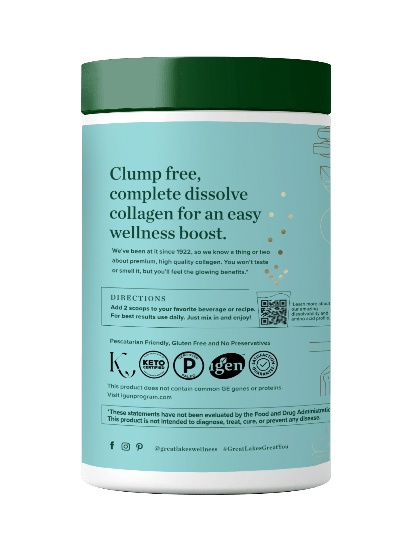 8oz Sustainable Marine Collagen Peptides tub, featuring 12g wild-caught collagen per serving, promotes skin, hair, nails, joints, digestion, MSC certified.