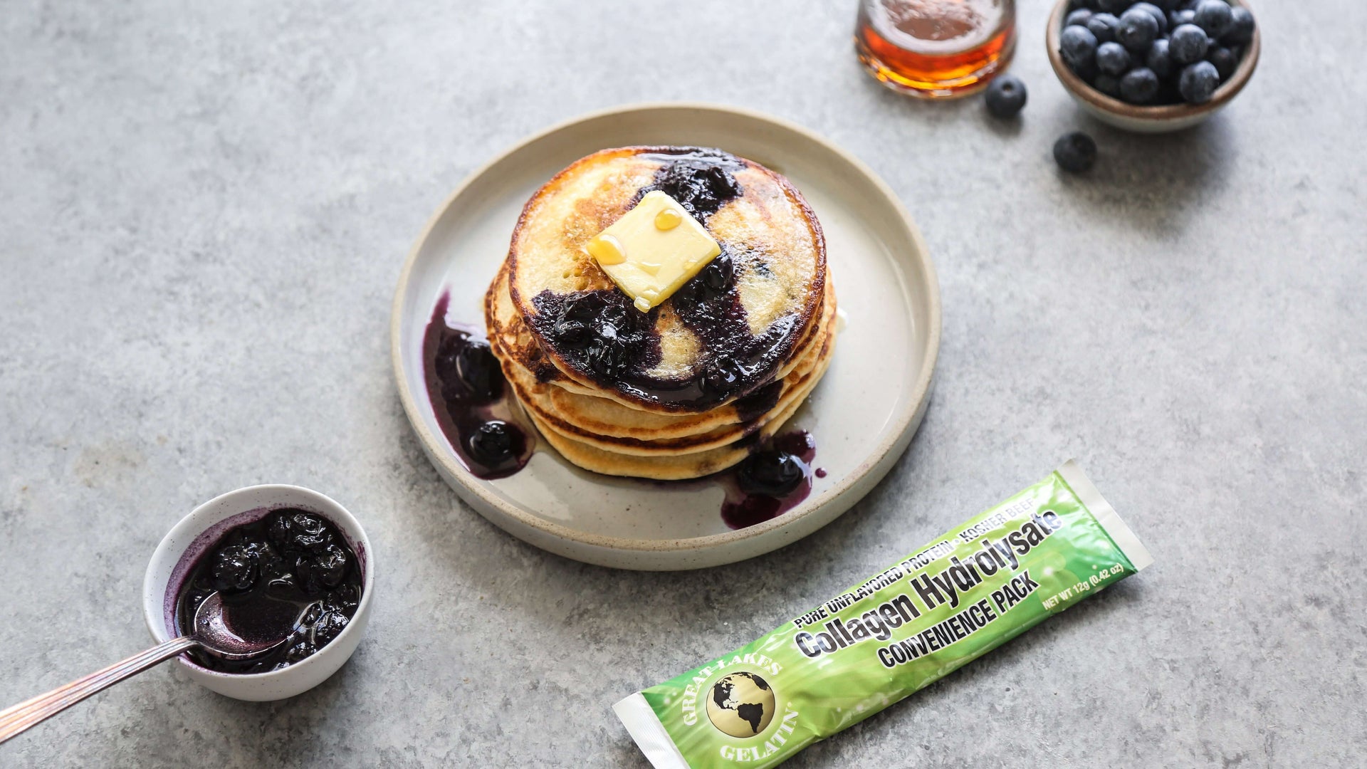 Gluten-Free Blueberry Collagen Pancakes with Collagen Compote