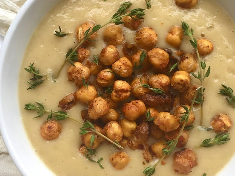 Cauliflower Soup with Spiced Roasted Chickpeas