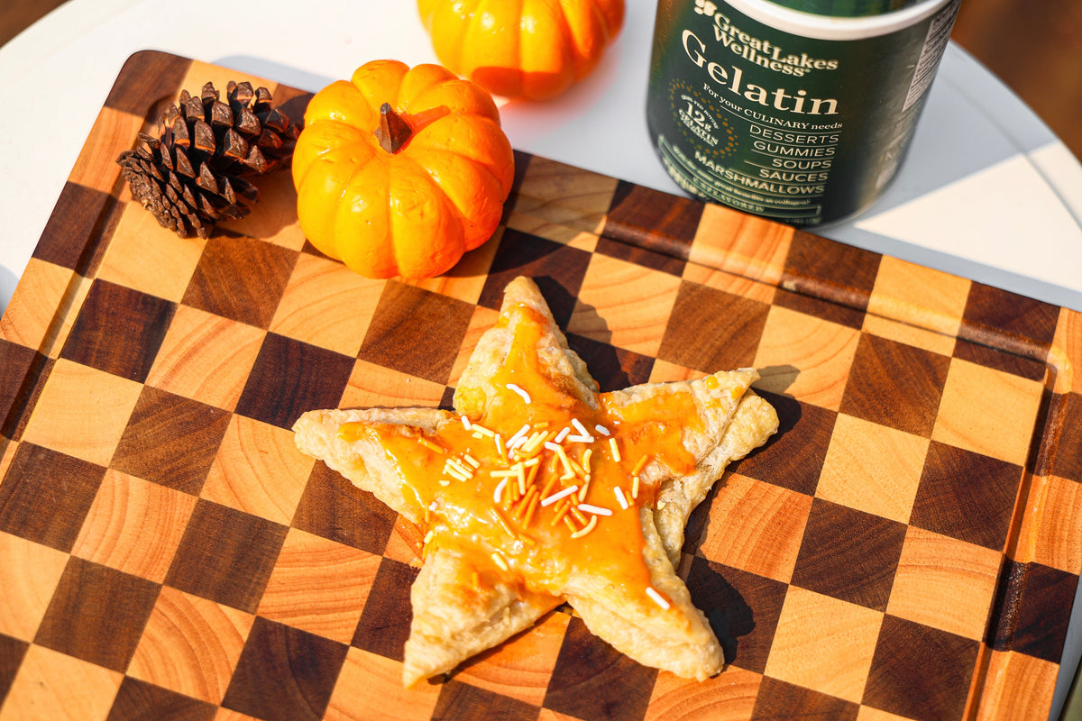 Glazed pumpkin spice star hand pie with fall sprinkles and Great Lakes Wellness Beef Gelatin.