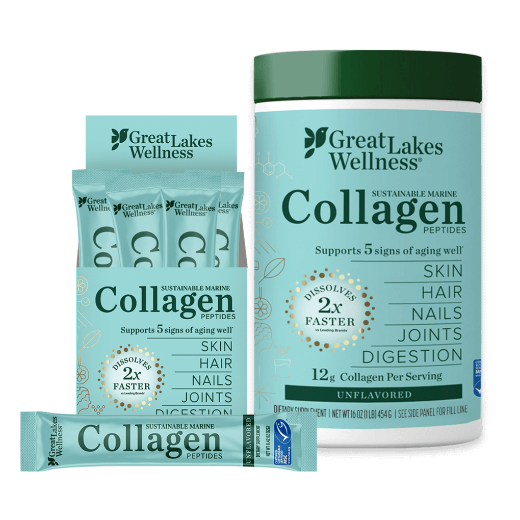 Great Lakes Wellness Marine Collagen Bundle with wild-caught, sustainable collagen powder and stick packs for daily wellness
