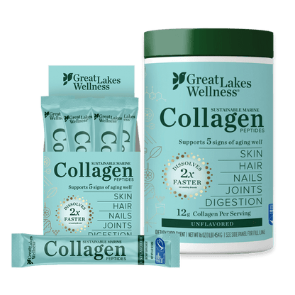 Great Lakes Wellness Marine Collagen Bundle with wild-caught, sustainable collagen powder and stick packs for daily wellness