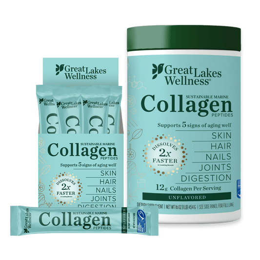 Great Lakes Wellness Marine Collagen Bundle with wild-caught, sustainable collagen powder and stick packs for daily wellness