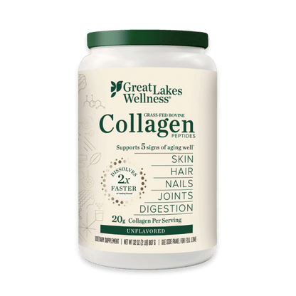 Unflavored Collagen Bundle featuring collagen peptides in 32oz tub, stick packs, and capsules for skin, hair, nails, joints, and digestion support.