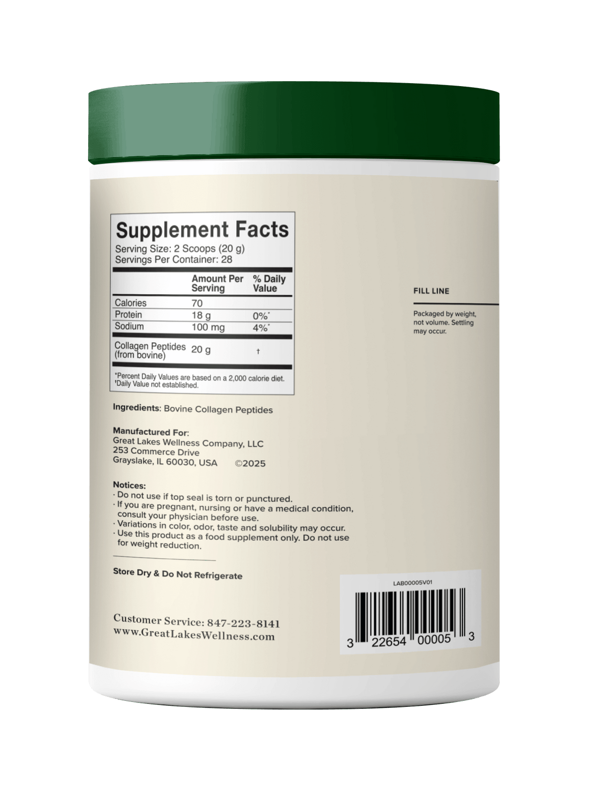 20oz collagen peptides powder supplement with 20g grass-fed collagen, dissolves fast, supports skin hair nails joints digestion
