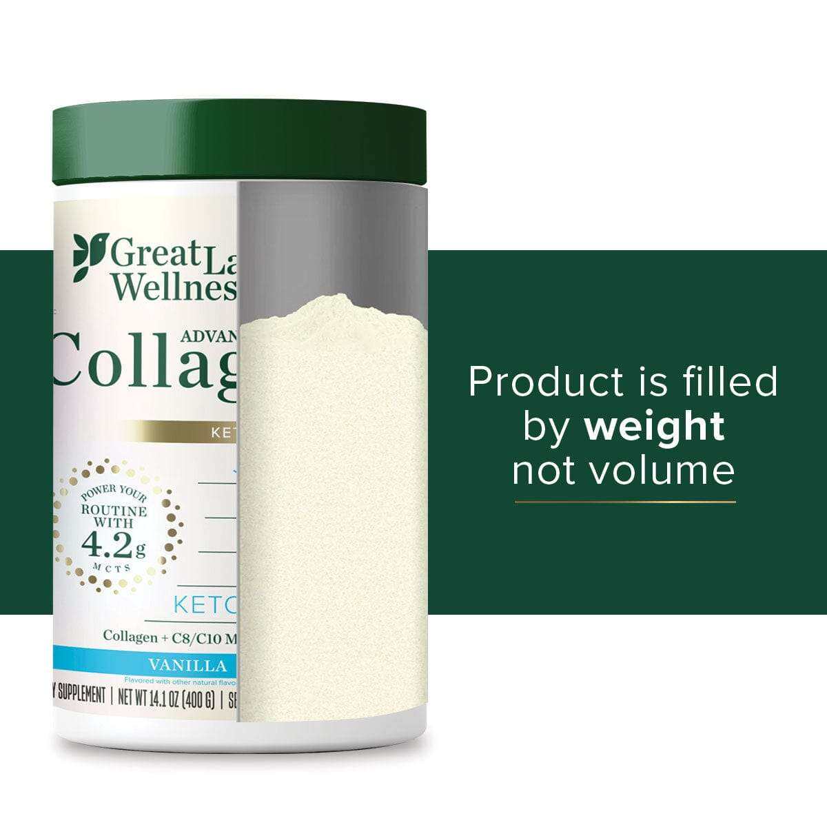 Keto Boost Advanced Collagen Peptides vanilla-flavored supplement with 9g grass-fed collagen and 4.2g MCTs per serving, non-dairy creamer for keto diets