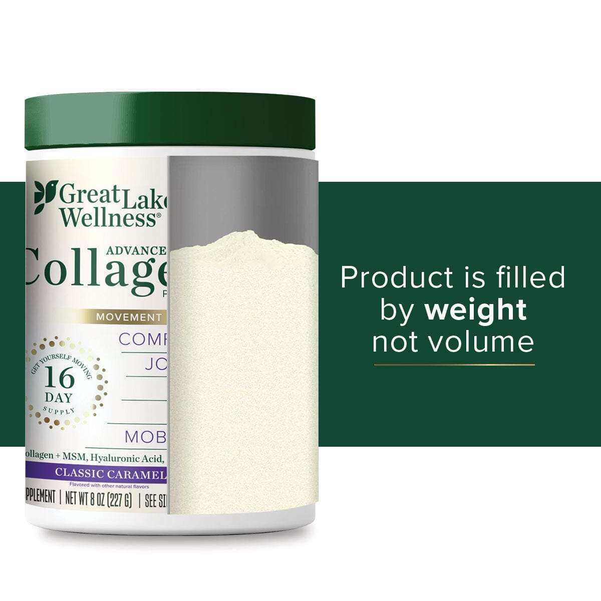 Movement Boost Advanced Collagen Peptides container with powder and classic caramel flavor for joint health and mobility by Great Lakes Wellness