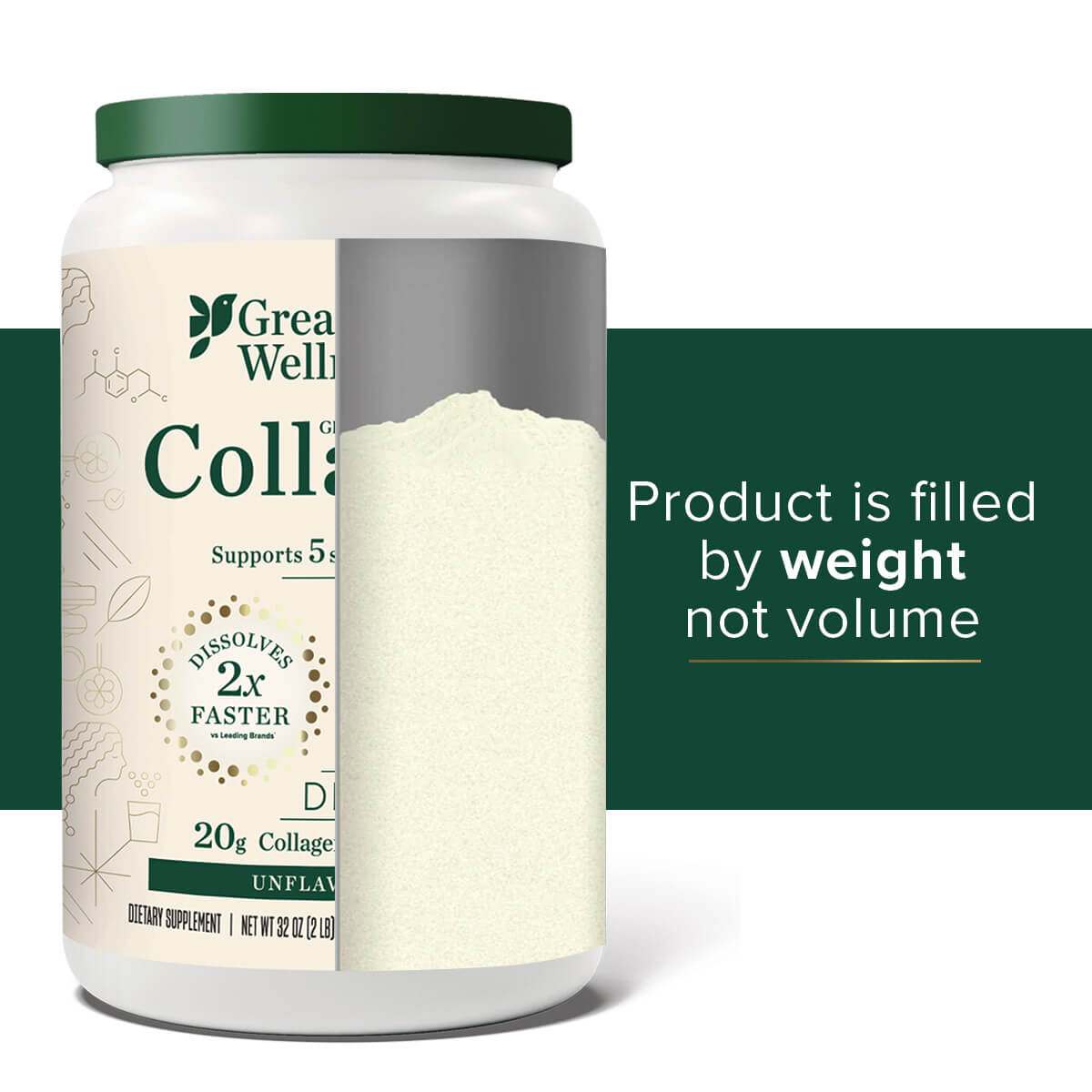 32oz Collagen Peptides supplement tub with unflavored grass-fed collagen powder, supports skin, hair, nails, joints, digestion, dissolves fast
