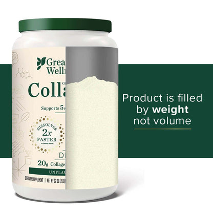 32oz Collagen Peptides supplement tub with unflavored grass-fed collagen powder, supports skin, hair, nails, joints, digestion, dissolves fast
