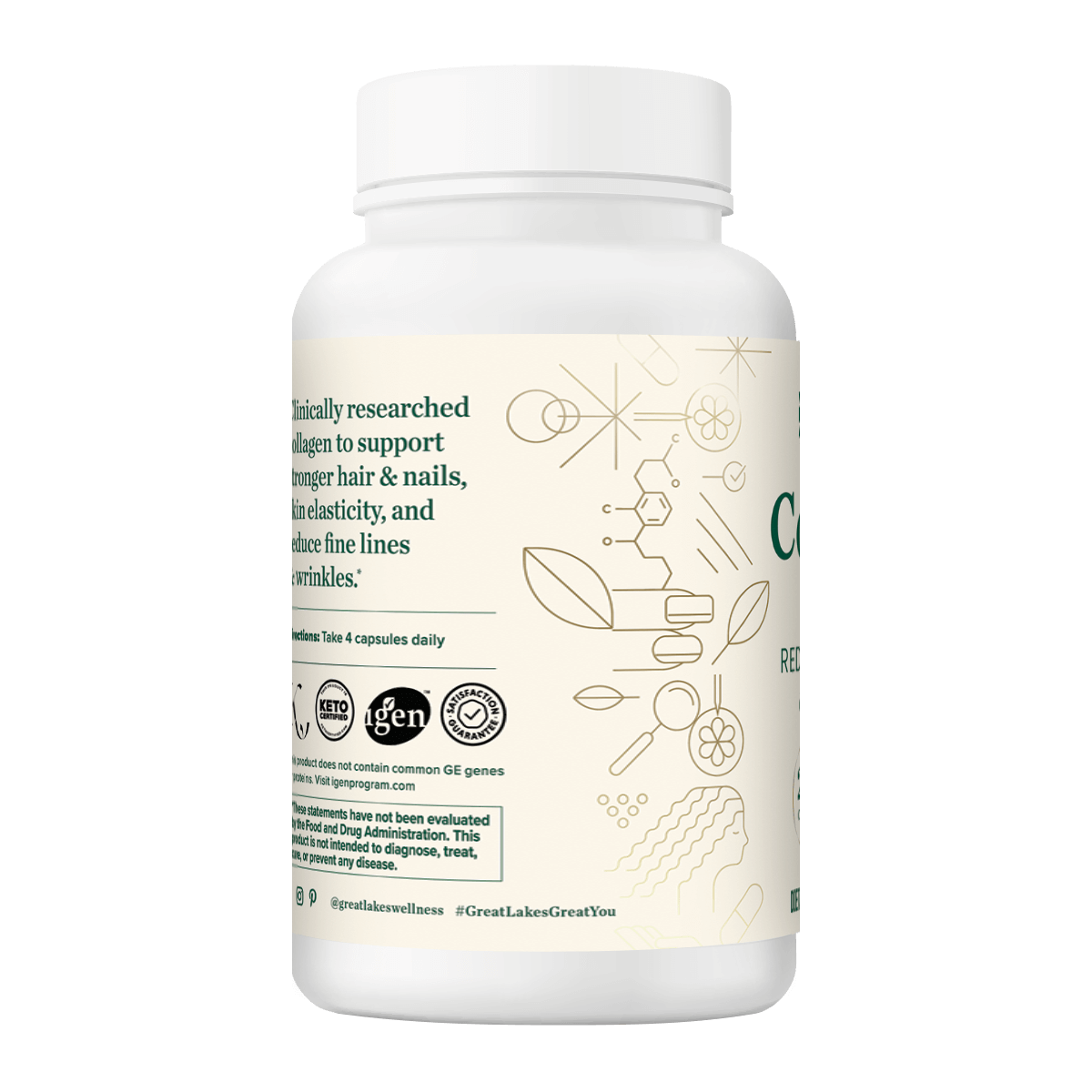 Great Lakes Wellness Collagen Capsules bottle supporting skin, hair, and nail health with VERISOL® collagen peptides