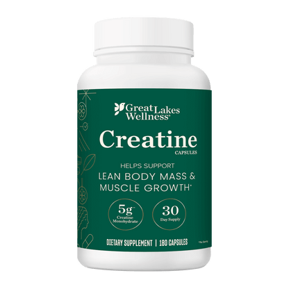 Great Lakes Wellness Creatine Capsules for lean body mass and muscle growth, 180 capsules, 30-day supply