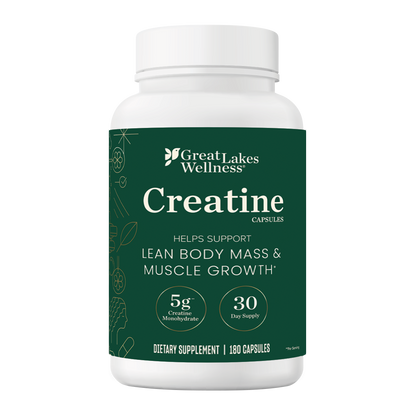 Great Lakes Wellness Capsules trio bundle with Creatine, Collagen, and Colostrum for strength, beauty, and immune support