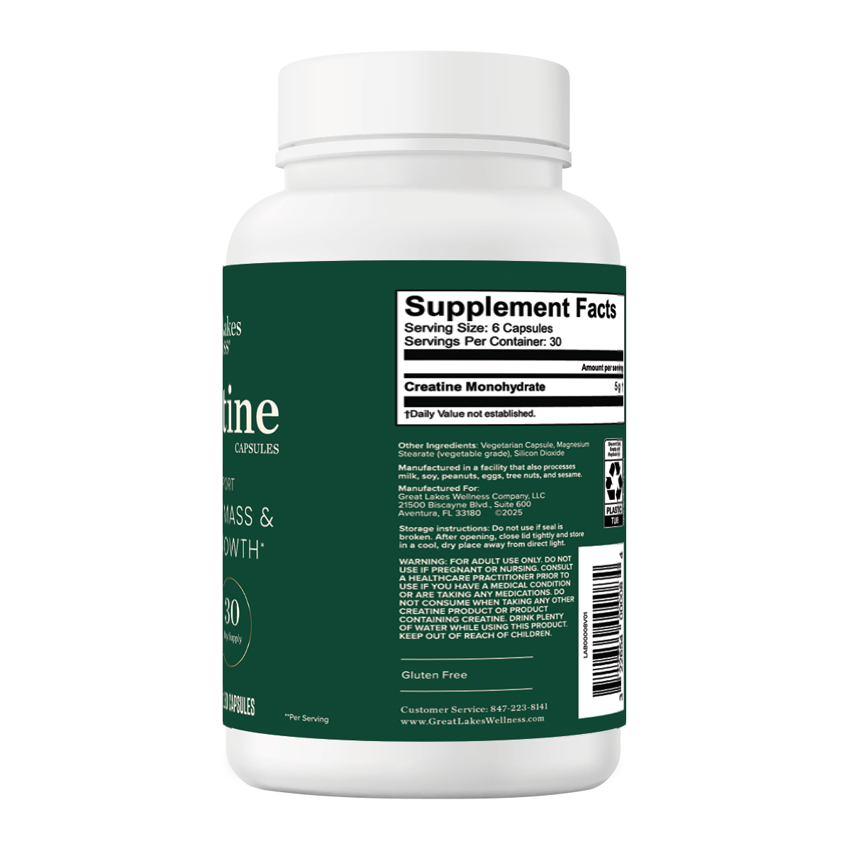 Great Lakes Wellness Capsules trio bundle with Creatine, Collagen, and Colostrum capsules for strength, beauty, and immune support