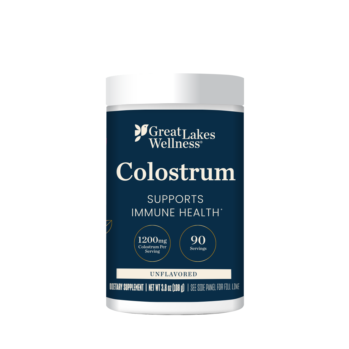 Great Lakes Wellness Colostrum Powder for immune health support, 1200 mg per serving, 90 servings, unflavored dietary supplement