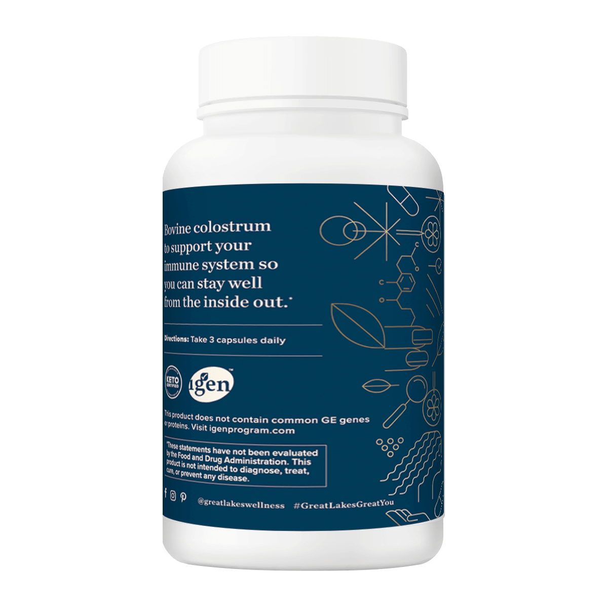 Great Lakes Wellness Colostrum Capsules bottle with immune support and 1500mg bovine colostrum per serving