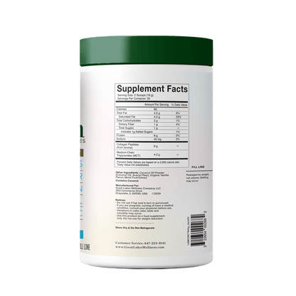 Keto Boost Advanced Collagen Peptides vanilla-flavored supplement with 9g collagen and 4.2g MCTs for skin and joint health.