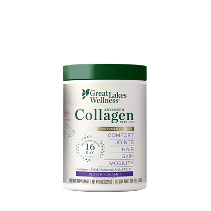 Great Lakes Wellness Movement Boost Advanced Collagen Peptides Classic Caramel flavor for joint comfort and mobility, 16-day supply