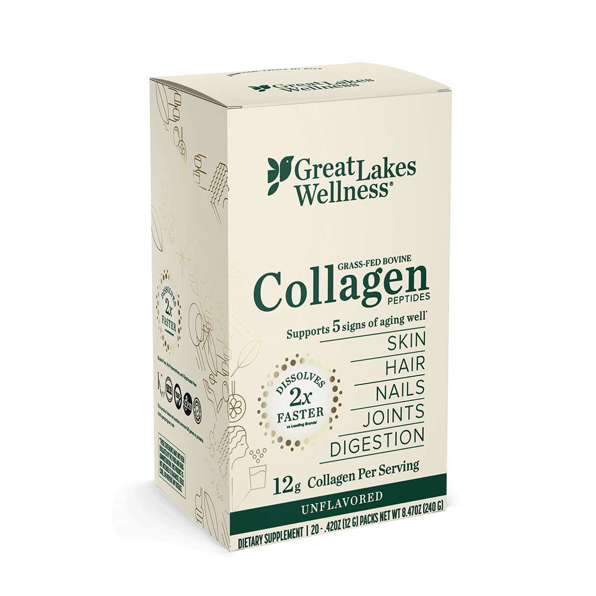 Collagen Convenience Bundle with 32oz collagen peptides tub and 20 single-serving stick packs by Great Lakes Wellness