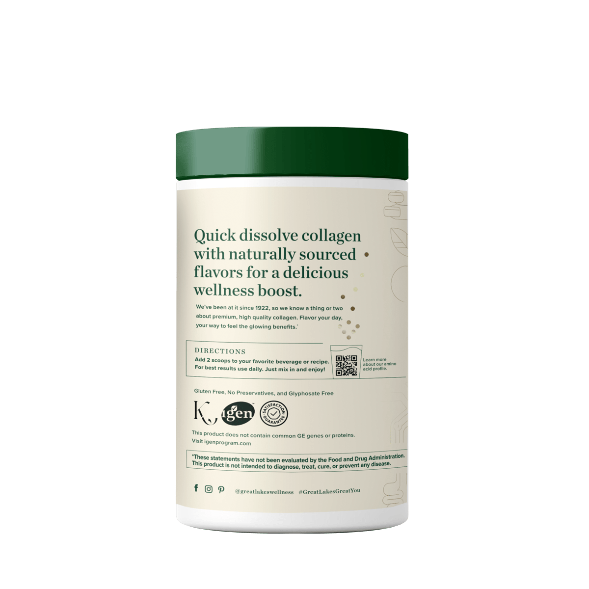 Vanilla Collagen Peptides container with grass-fed collagen, quick dissolve, and natural flavors for wellness boost