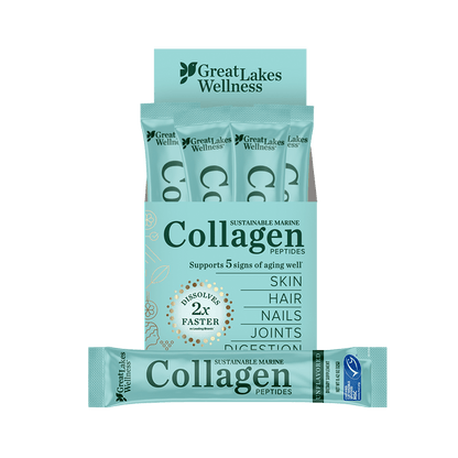Great Lakes Wellness 20ct Daily Marine Collagen Peptides stick pack for skin, hair, nails, joints, and digestion support