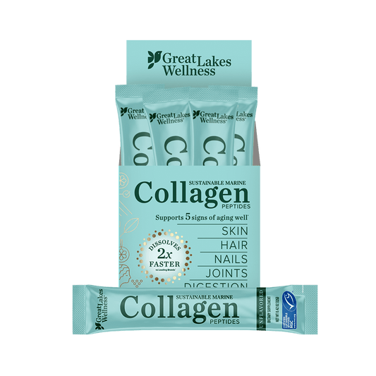 Great Lakes Wellness 20ct Daily Marine Collagen Peptides stick pack for skin, hair, nails, joints, and digestion support