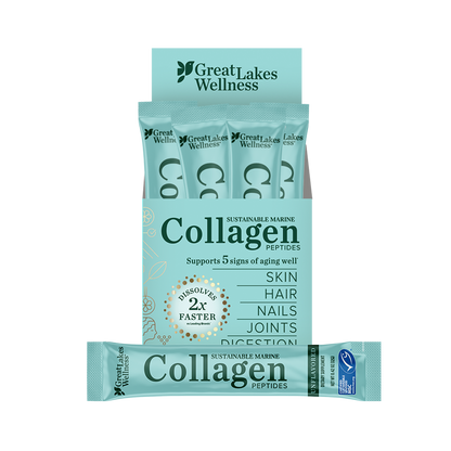 Great Lakes Wellness Marine Collagen Bundle with 16oz collagen tub and 20 stick packs for daily wellness