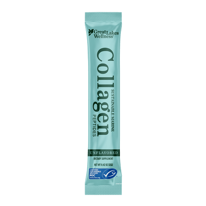20ct Daily Marine Collagen Peptides stick pack by Great Lakes Wellness, unflavored hydrolyzed collagen supplement for skin, hair, nails, and joints support