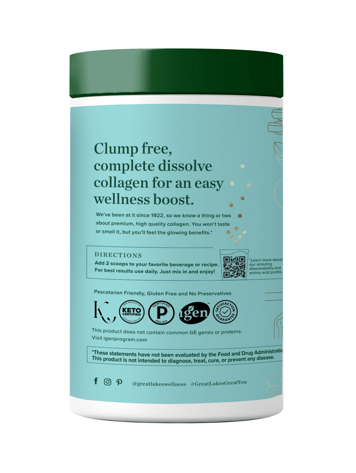 8oz Sustainable Marine Collagen Peptides container with wellness and usage information on label