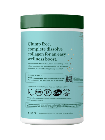8oz Sustainable Marine Collagen Peptides container with wellness and usage information on label