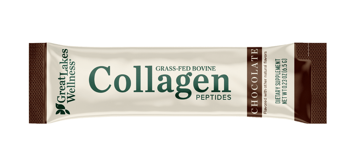 Great Lakes Wellness flavored collagen peptide chocolate stick pack dietary supplement