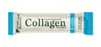 Vanilla flavored collagen peptide stick pack from Great Lakes Wellness with grass-fed bovine collagen